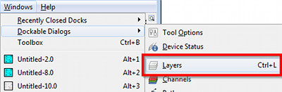 GIMP select layers dialog