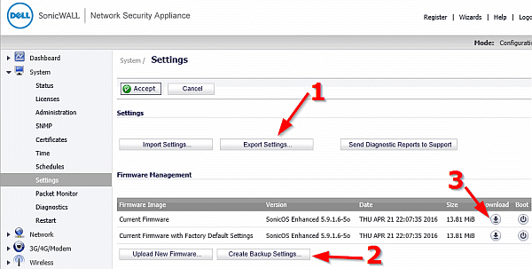 SonicWALL Backups