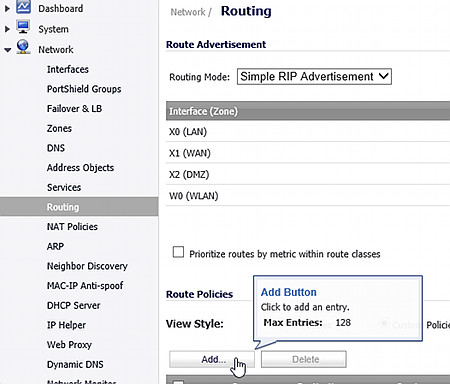 SonicWALL add route