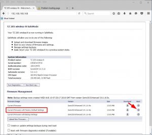 SonicWALL Reset Screen