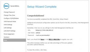 SonicWALL end of wizard